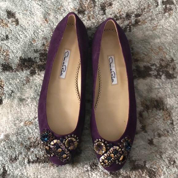 Oscar de la Renta plum jeweled flats 36 IT